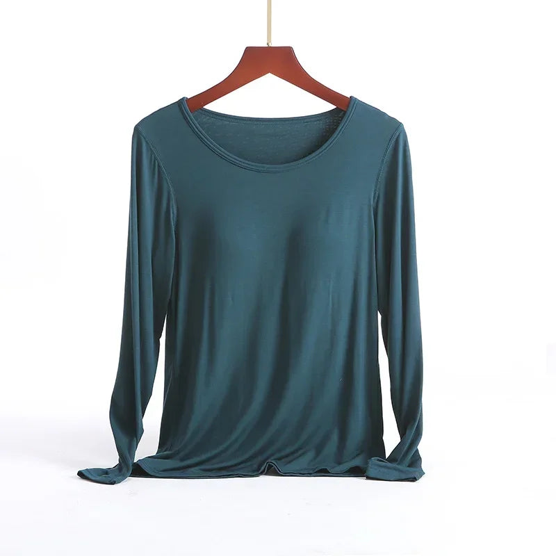 Saviig Long-Sleeved Pajamas with Integrated Bra, Spring/Autumn Women's Home Base Innerwear