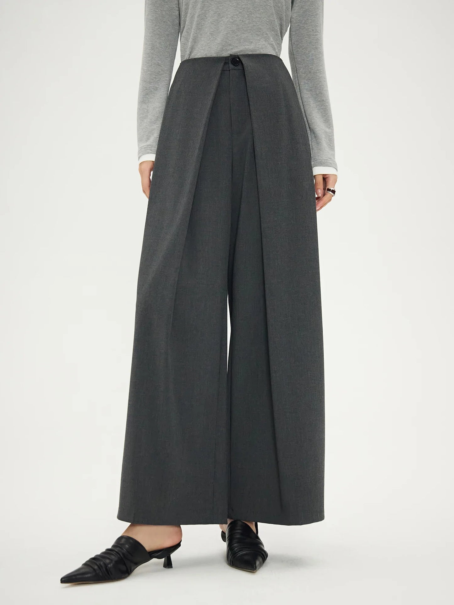 Saviig Pleated Gray Wide-Leg Suit Pants 2024 Autumn Collection