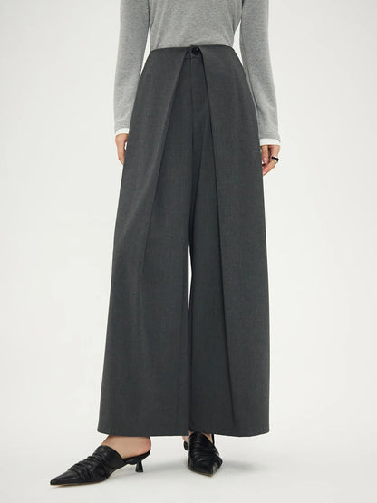 Saviig Pleated Gray Wide-Leg Suit Pants 2024 Autumn Collection