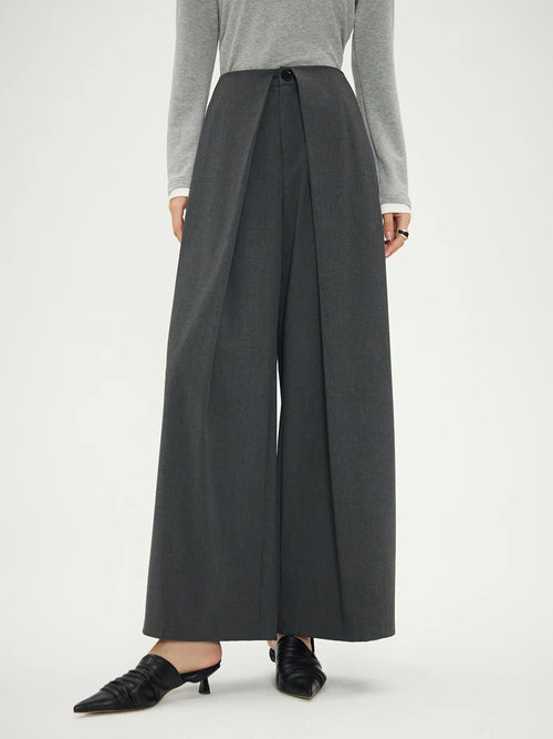 Saviig Pleated Gray Wide-Leg Suit Pants 2024 Autumn Collection