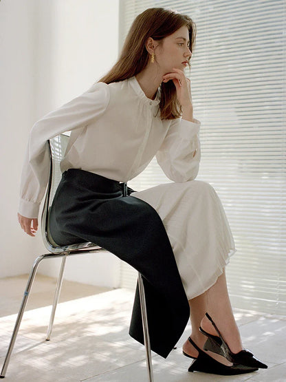 Saviig Blue Modal Collar Blouse: Spring 2024 Fashion Stand Collar Office Shirt