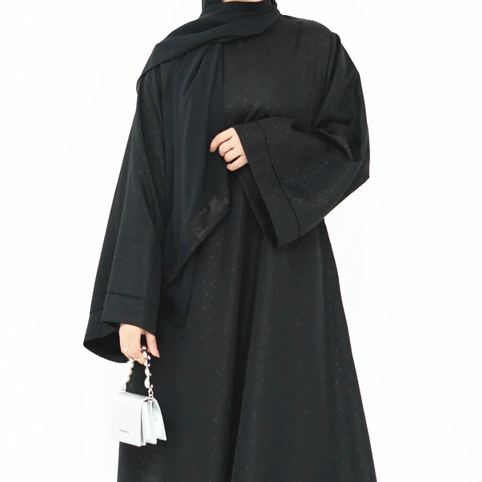 Saviig 3D Jacquard Muslim Abaya Dress for Women, O Neck Wide Sleeves