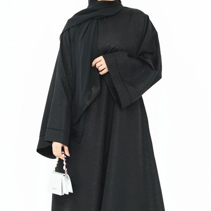 Saviig 3D Jacquard Muslim Abaya Dress for Women, O Neck Wide Sleeves