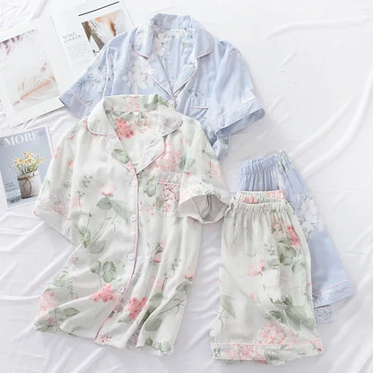 Saviig Summer Pajama Set: Viscose Short-Sleeve Top & Cotton Shorts