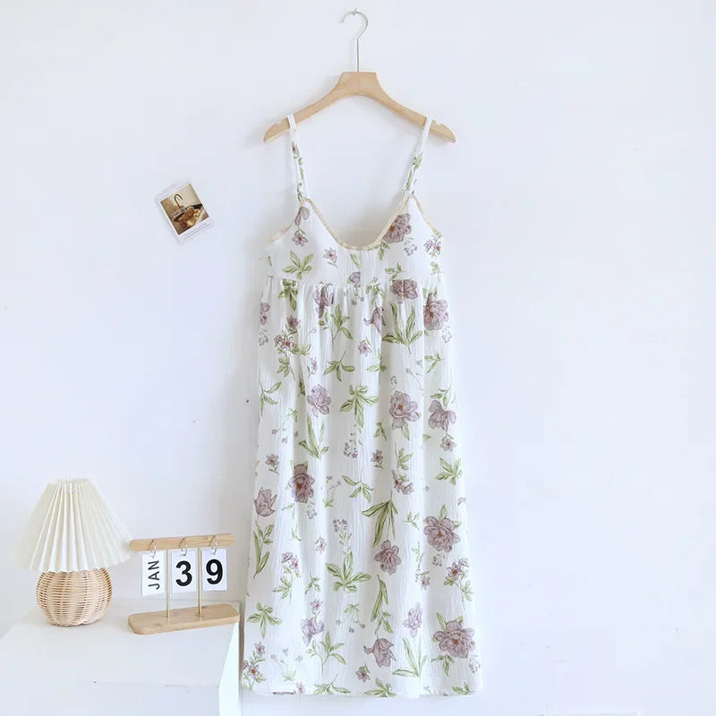 Saviig Cotton Crepe Sleeping Dress with Chest Cushion
