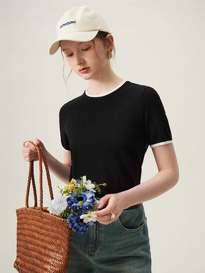Saviig Wool Blend Contrast Sweater & Cool Lyocell Tee Set for Women