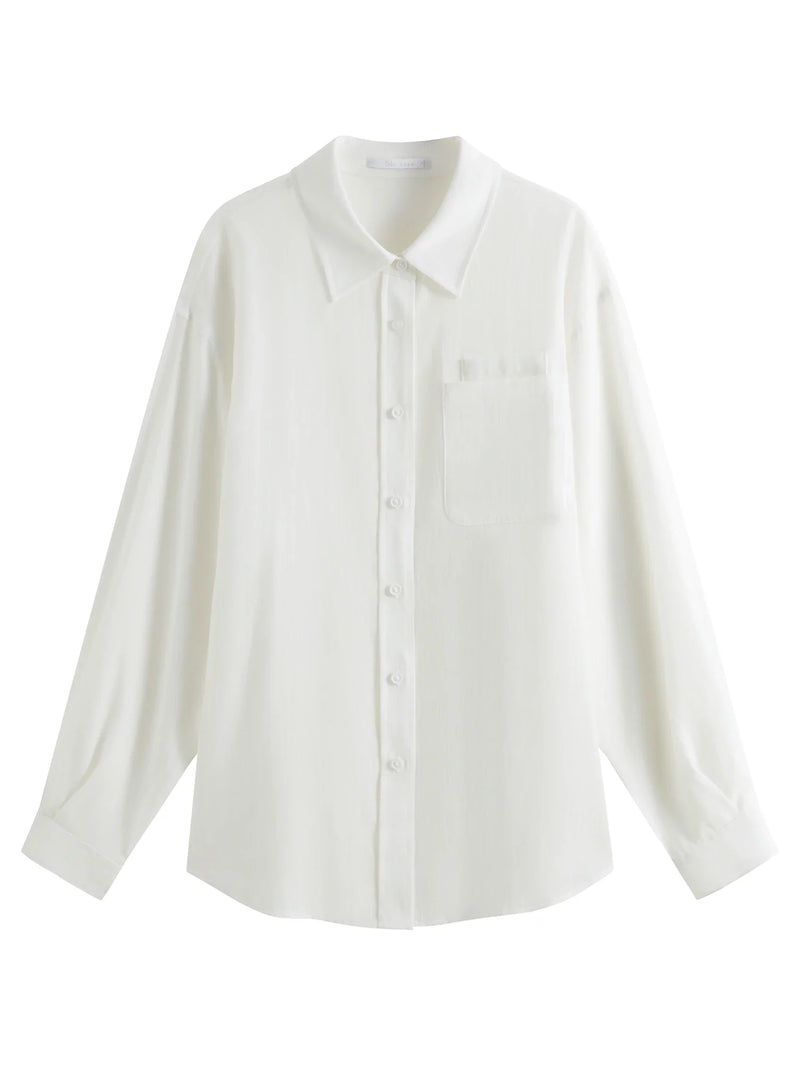 Saviig White Linen Office Blouse Long Sleeve Two-wear Shirt Tops