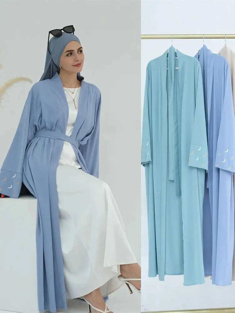 Saviig Ramadan Moon Embroidered Abaya Kimono Dubai Luxury 2025
