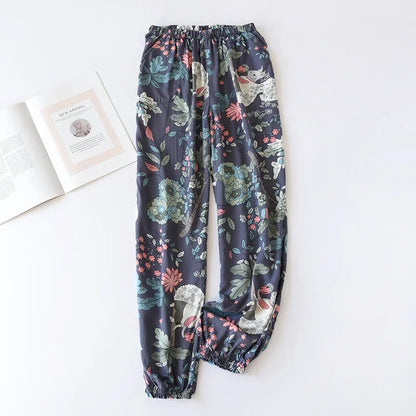 Saviig Floral Viscose Pajama Pants: Comfortable Loose Fit Home Trousers