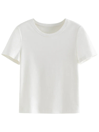 Saviig White Slim Short-sleeve T-shirt: All-match Spring Summer Top