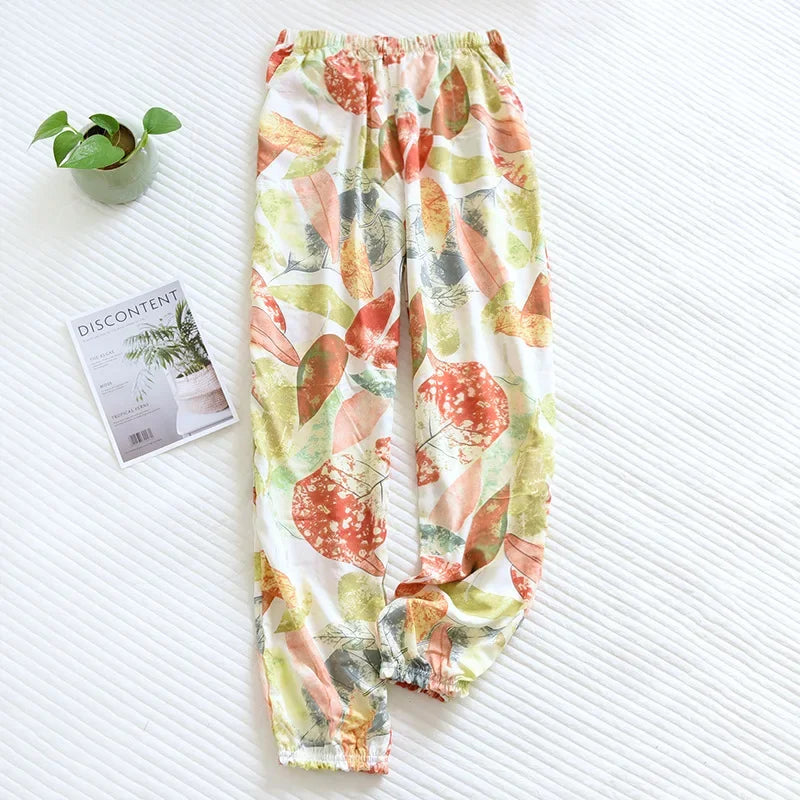 Saviig Floral Viscose Pajama Pants: Comfortable Loose Fit Home Trousers