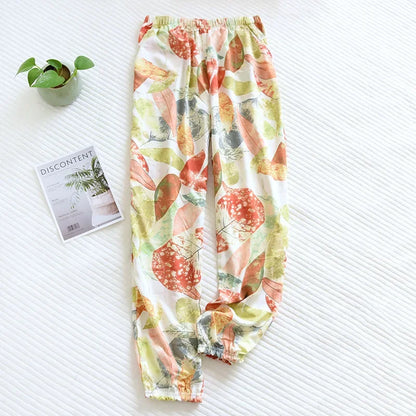 Saviig Floral Viscose Pajama Pants: Comfortable Loose Fit Home Trousers