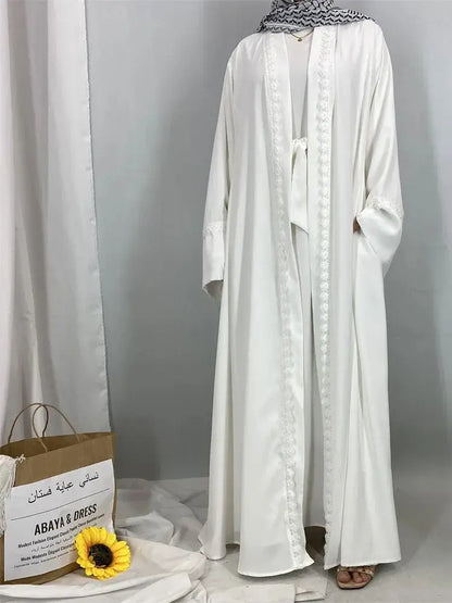 Saviig Ramadan Eid Mubarak Black White Kimono Abaya for Women