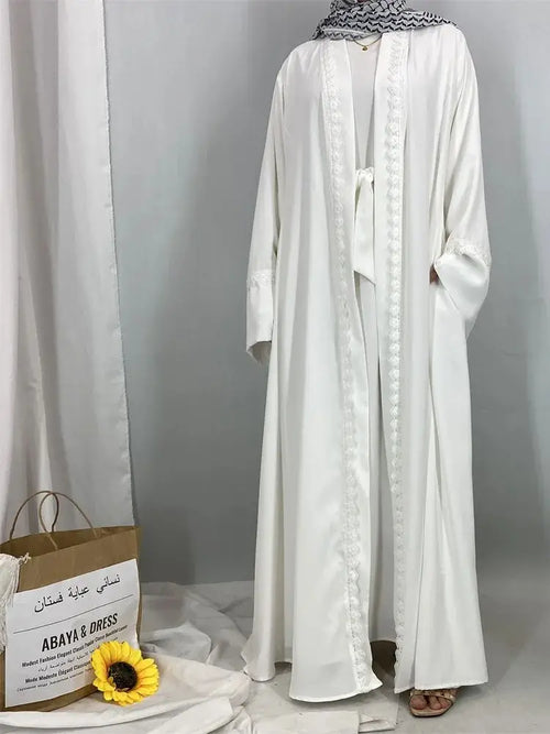 Saviig Ramadan Eid Mubarak Black White Kimono Abaya for Women