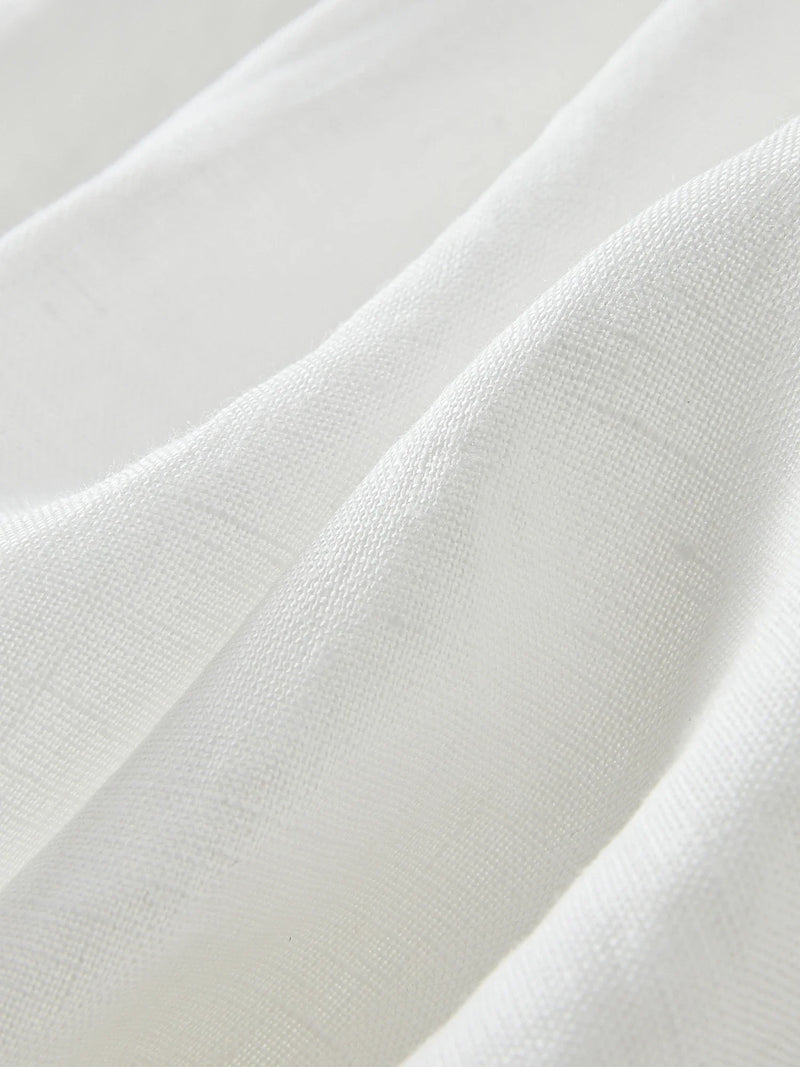Saviig Minimalist Linen Lace White Shirt - 2025 Summer Embroidered Chic Soft Top
