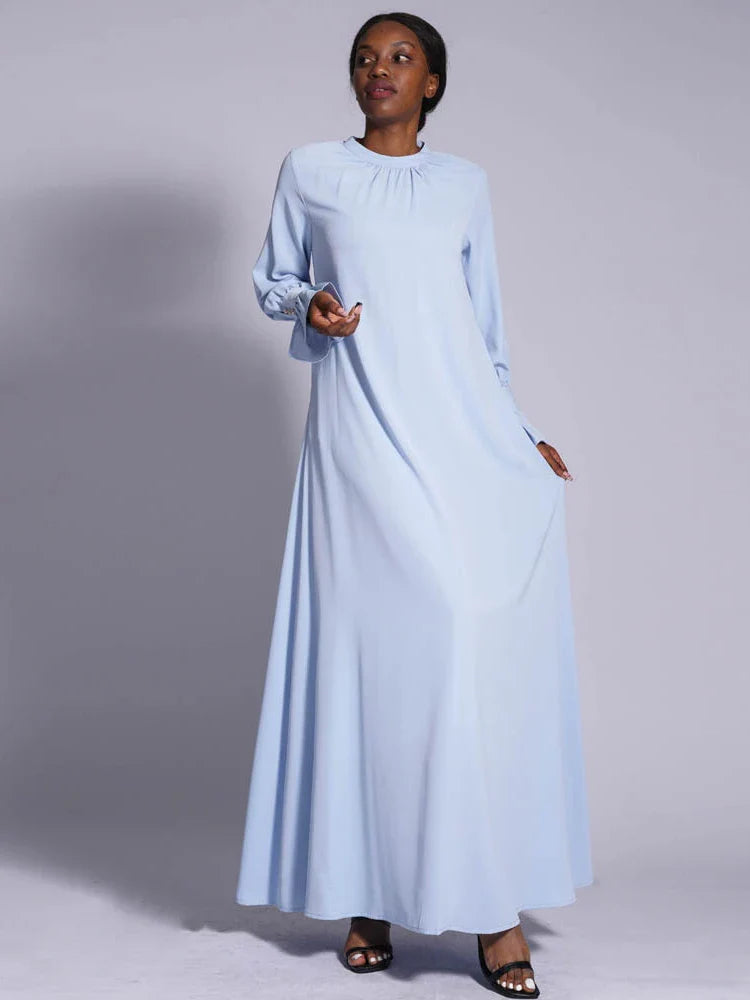 Saviig Muslim Women's High Neck Abaya Maxi Dress