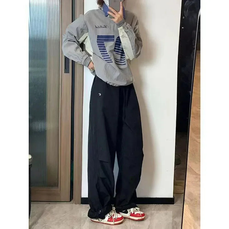 Saviig Women's Retro Baggy Cargo Sweatpants - Y2K Streetwear Wide Leg Trousers