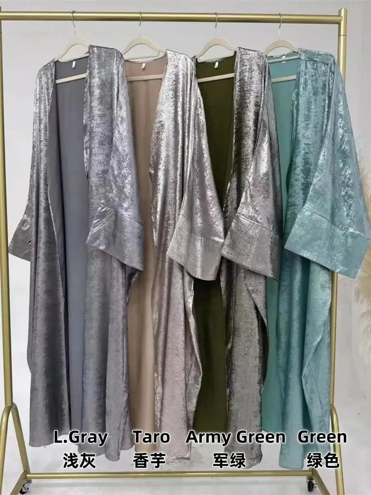 Saviig Ramadan Eid Satin Kimono Abaya Dubai Luxury Islamic Kaftan Dress