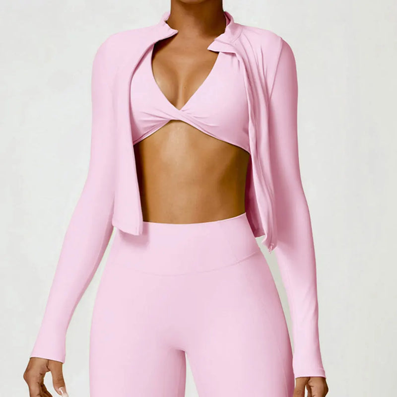 Saviig Zipper Jacket Women's Slim Fit Gym Crop Top Fitness Sweatshirt