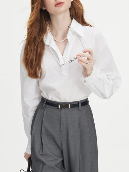 Saviig 2024 Autumn Loose Long Sleeve V-Neck Shirt Women's Collection