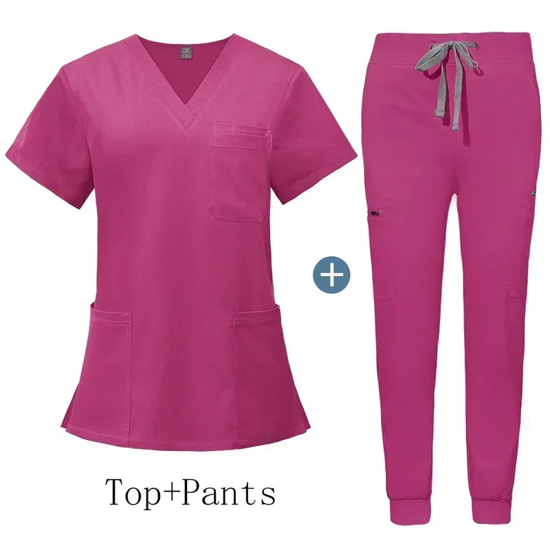 Saviig Men's V-Neck Short Sleeve Scrub Uniform Set for Healthcare Work