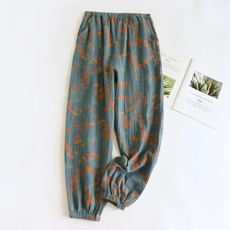 Saviig Women's Cotton Pajama Pants with Colored Flower Design