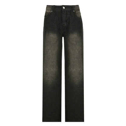 Saviig High Waist Loose Black Wide Leg Denim Jeans for Women, Y2K Streetwear Fashion