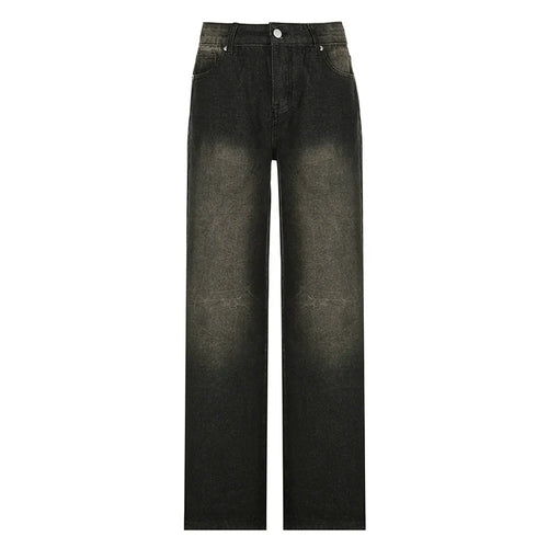 Saviig High Waist Loose Black Wide Leg Denim Jeans for Women, Y2K Streetwear Fashion