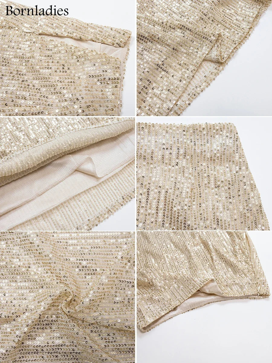 Saviig Silk Sequins Drop Waist Long Skirt - Elegant Streetwear Fashion