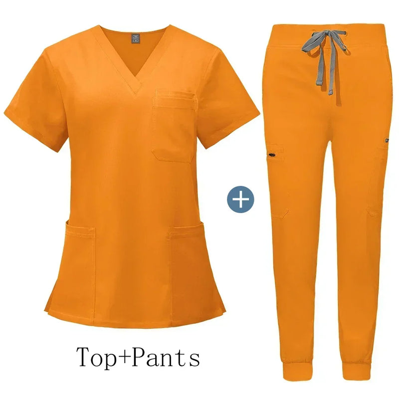 Saviig Men's V-Neck Short Sleeve Scrub Uniform Set for Healthcare Work