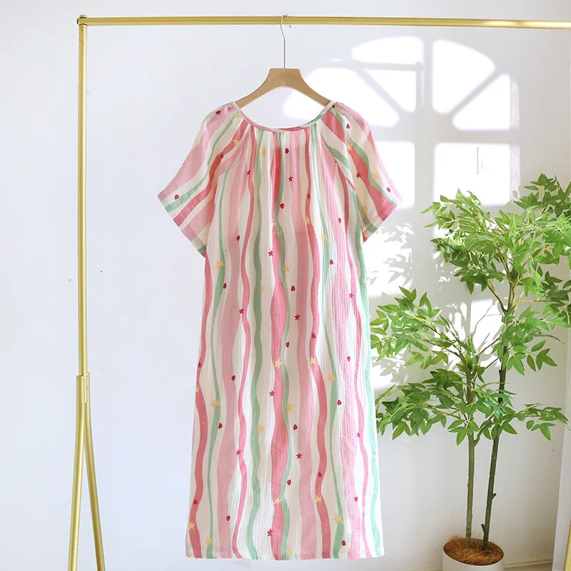 Saviig Cotton Crepe Sleep Skirt Set - Striped Summer Dress for Women