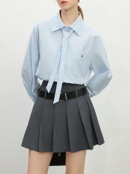Saviig Cotton Long Sleeved Shirt with Detachable Tie - Spring 2025 Casual Women's Shirt