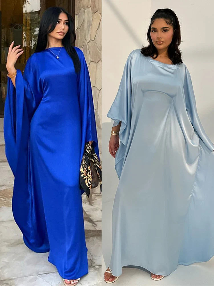 Saviig Shiny Batwing Satin Abaya Dubai Luxury 2024 - Maxi Kaftan Dress Muslim Islamic Caftan