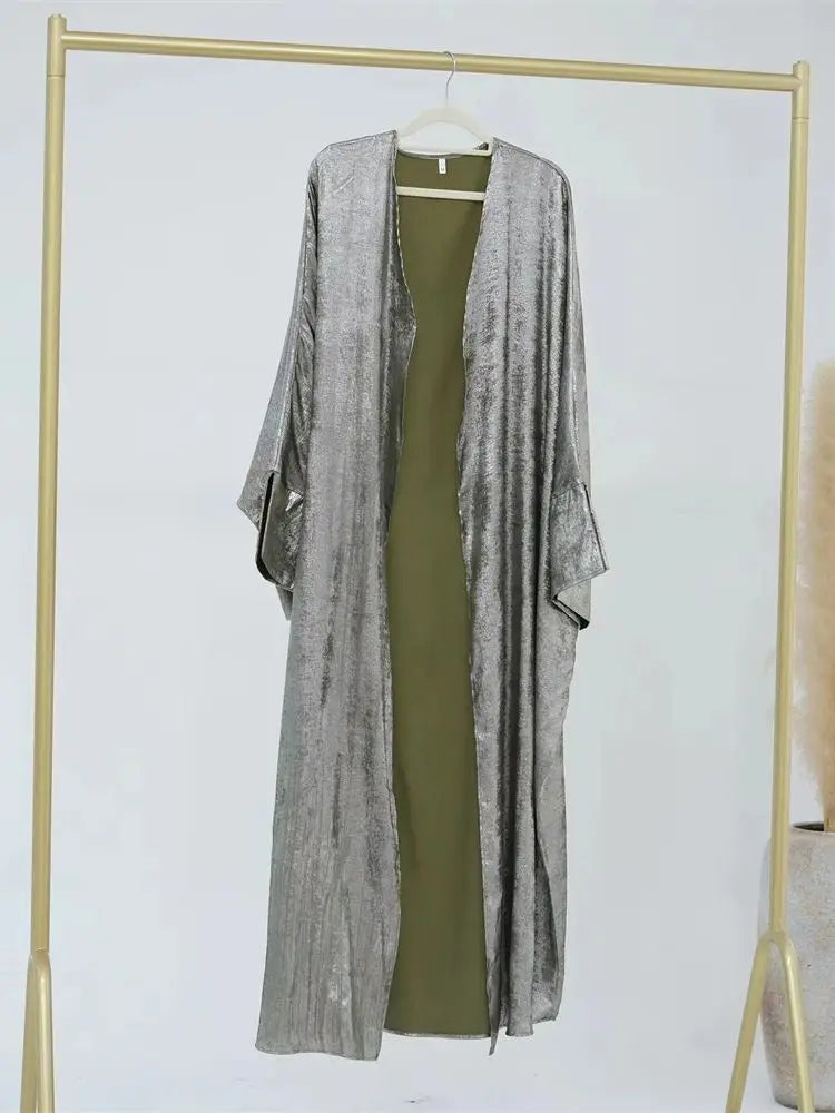 Saviig Ramadan Eid Satin Kimono Abaya Dubai Luxury Islamic Kaftan Dress