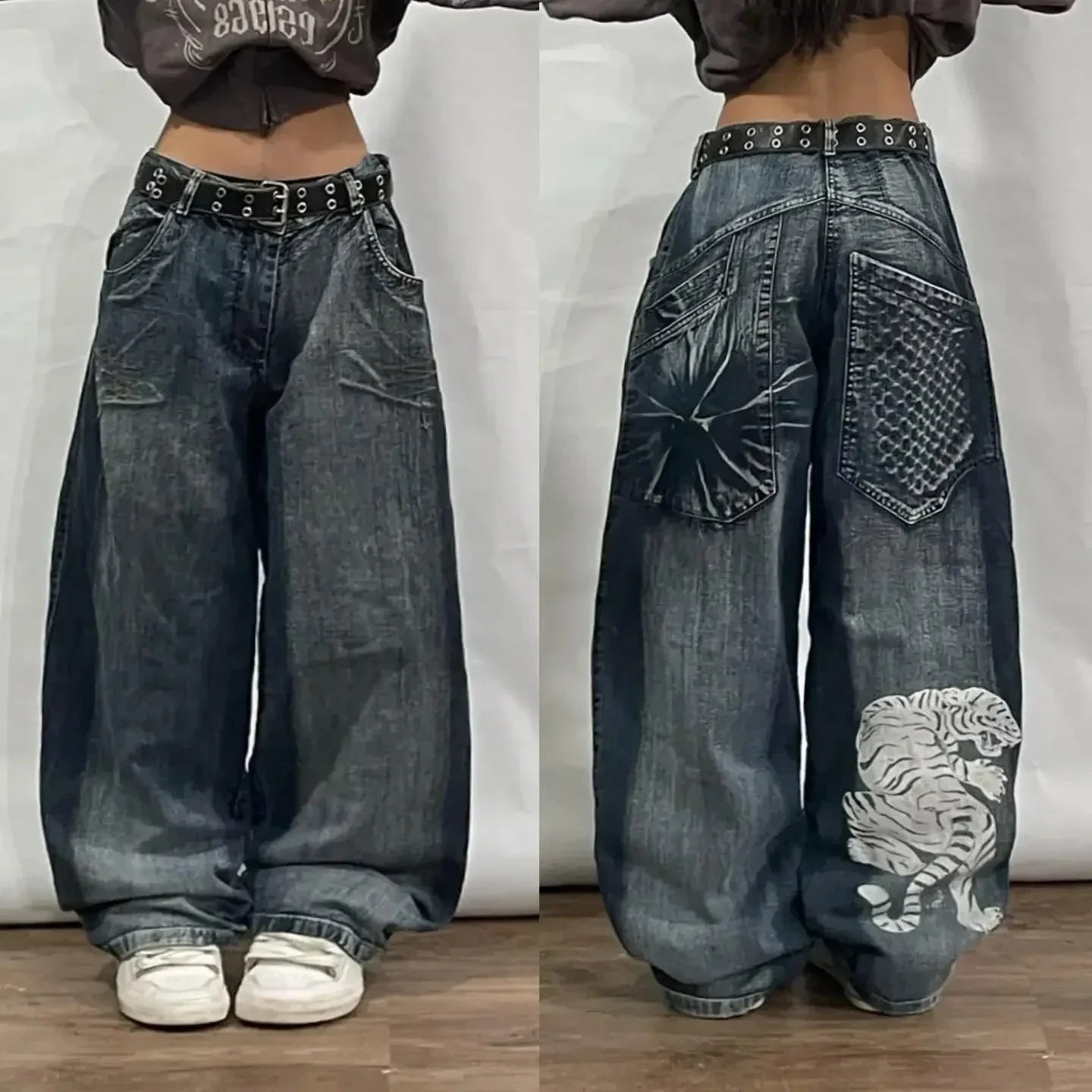 Saviig Harajuku Fashion Letter Embroidery Oversized Baggy Jeans Men Retro Gothic Trousers
