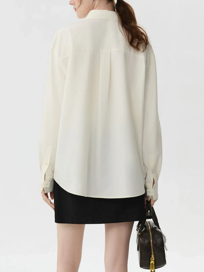 Saviig Beige Ruffle Drop Sleeve Office Blouse - 2024 Winter New