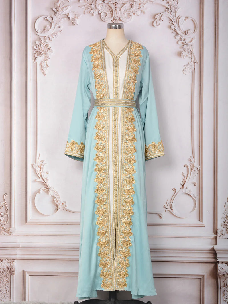 Saviig Moroccan Takchita Kaftan 2-Piece Set for Wedding and Evening Parties