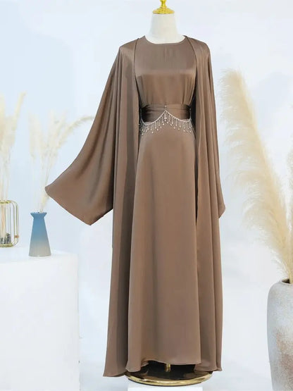 Saviig Ramadan Satin Abaya Dubai Set - Muslim Prayer Clothes Caftan Robe Femmes