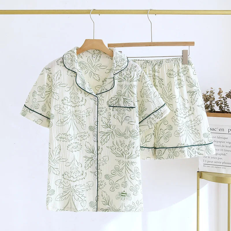 Saviig Cotton Gauze Short Sleeve Pajama Set