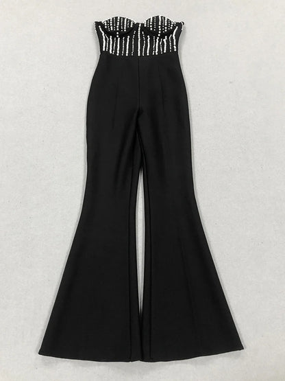Saviig Bead Jumpsuit: Strapless Slim Fit Elegant High Waist Jumpsuit