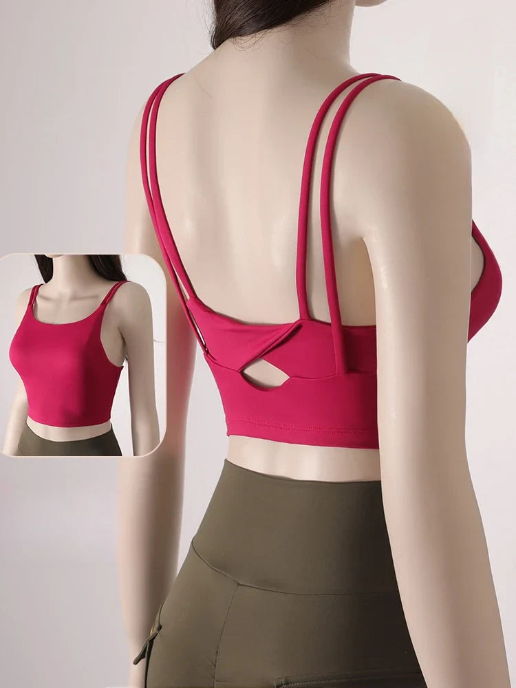Saviig High-strength U-neck Yoga Bra with Twisted Back Hollow & Bra Pads