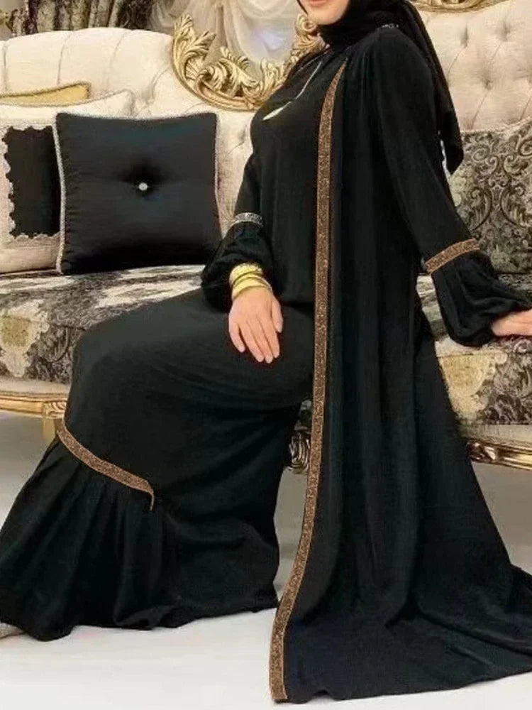 Saviig Eid Lantern Sleeve Maxi Abaya Dress Set