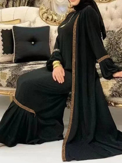 Saviig Eid Lantern Sleeve Maxi Abaya Dress Set