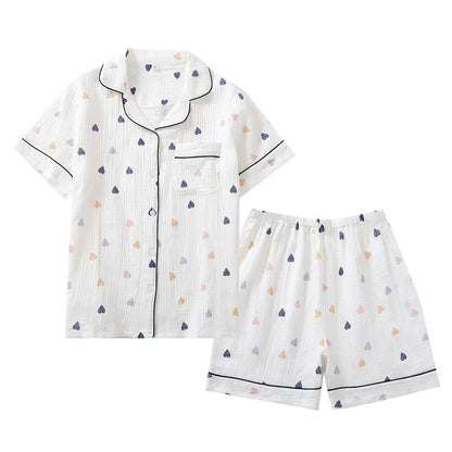 Saviig Cotton Gauze Short Sleeve Pajama Set