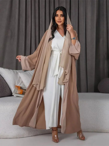 Saviig Ramadan White Muslim Kimono Abaya for Women, Long Robe Kaftans