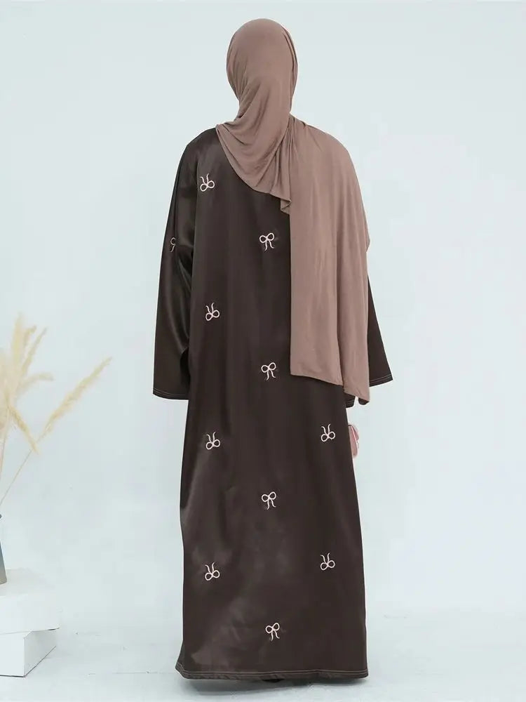 Saviig Ramadan Eid Embroidery Kimono Abaya Dress for Muslim Women