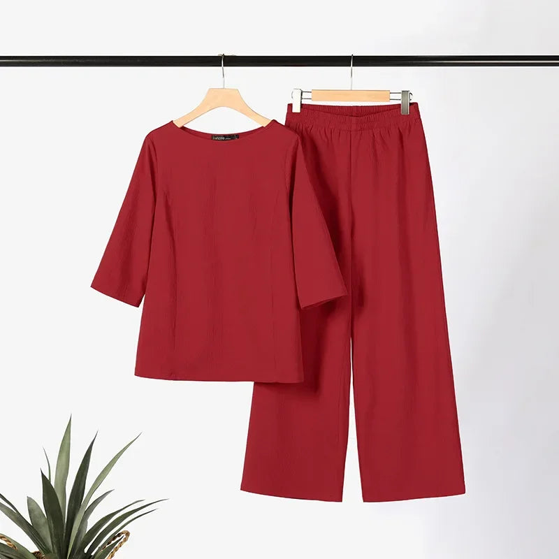 Saviig Cotton Linen Pantsuit | Plus Size Women's Casual Vintage Set