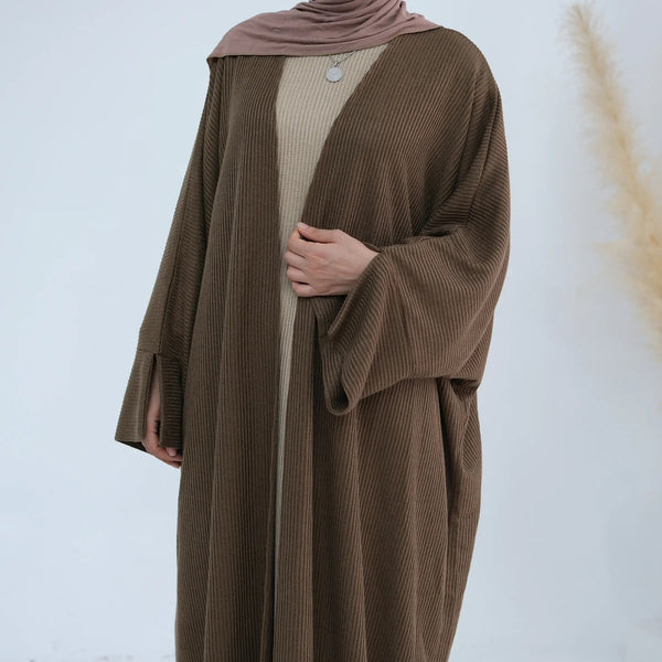 Saviig Knitted Kimono Cardigan Abaya for Women - Winter Kaftan Ramadan Dress