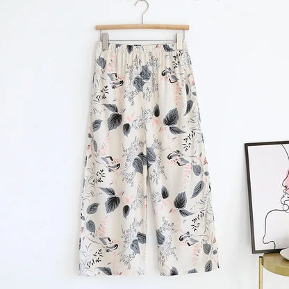 Saviig Summer Viscose Wide Leg Pajama Cropped Pants Plus Size