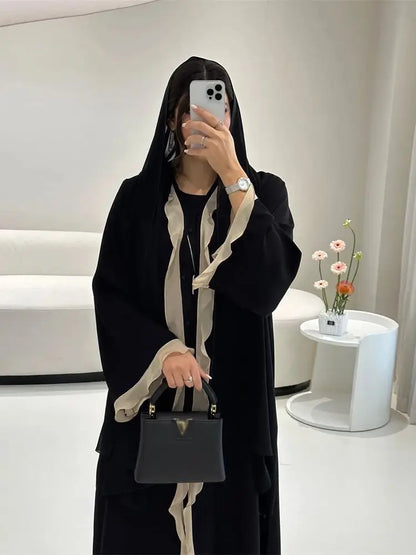 Saviig Ramadan Eid Mubarak Abaya Luxury Black Kimono for Modest Muslim Women